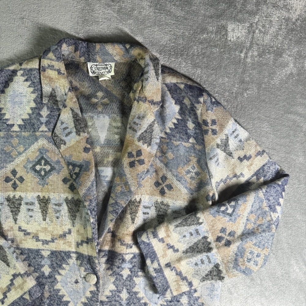 Vintage Streetwear Southwestern Tapestry Blazer Jacket Aztec Geometric USA S